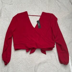 Lulu's Red Long Sleeve Wrap Blouse